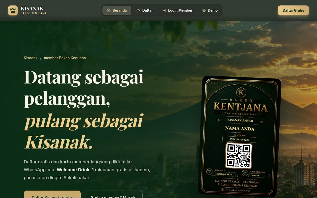 KISANAK — halaman daftar member untuk pelanggan Bakso Kentjana
