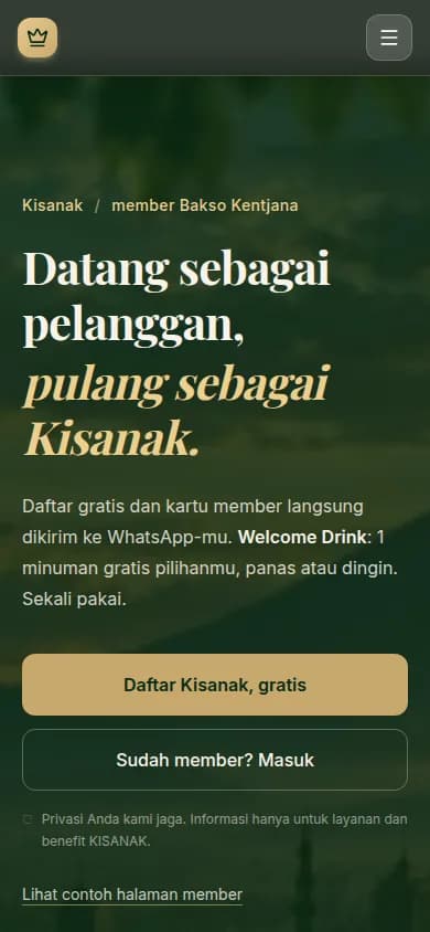 KISANAK di HP — member mendaftar dan menerima kartunya lewat WhatsApp